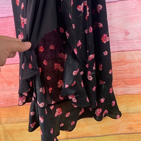 GAP 🌸black with pink flowers floral High Low ruffle trim asymmetrical skirt - Picture 8 of 10